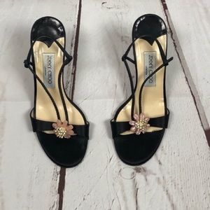 Black Jimmy Choo Sandals With Flower Accent
